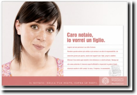 Campagna del Consiglio Nazionale del Notariato: «Caro notaio, io vorrei un figlio.»
