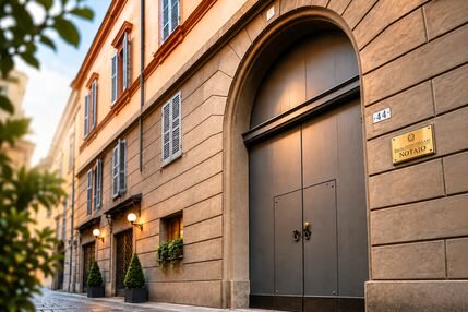 Facciata del palazzo con il portone d'ingresso