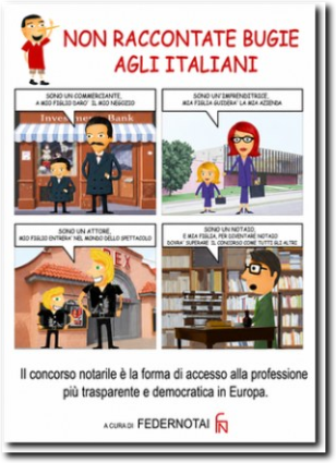 Fumetto Federnotai «Non raccontate bugie agli italiani»: il concorso notarile è un accesso trasparente alla professione